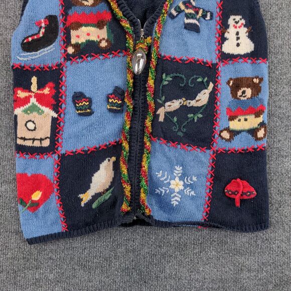 Capacity Womens Full Zip Christmas Sweater Cardigan Size M Blue Bulbs - Picture 8 of 11